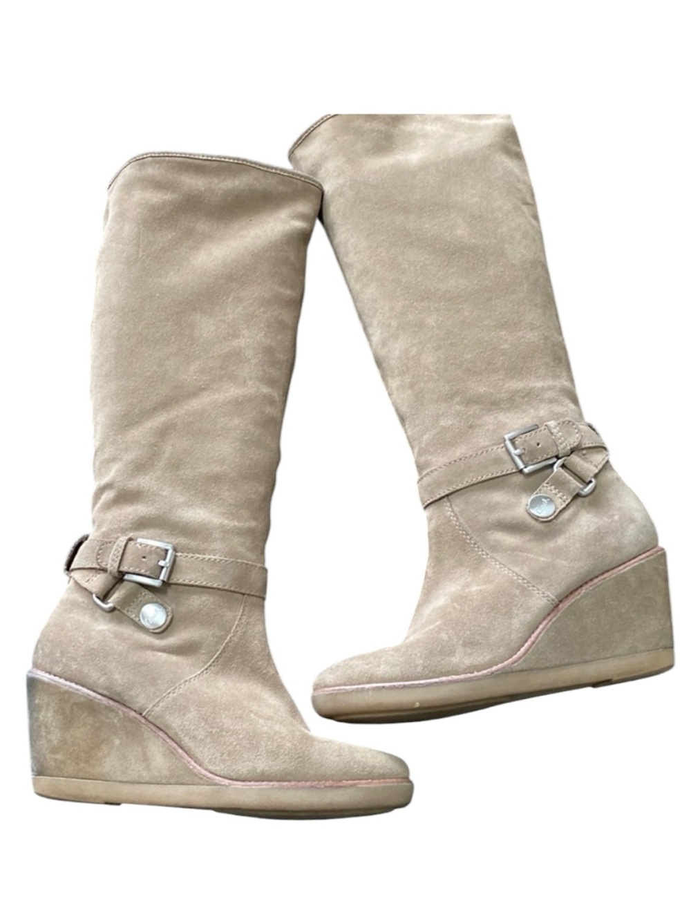COACH Candid Suede Knee-High Wedge Boots in Clay (Tan) Size 8 - Picture 3 of 10